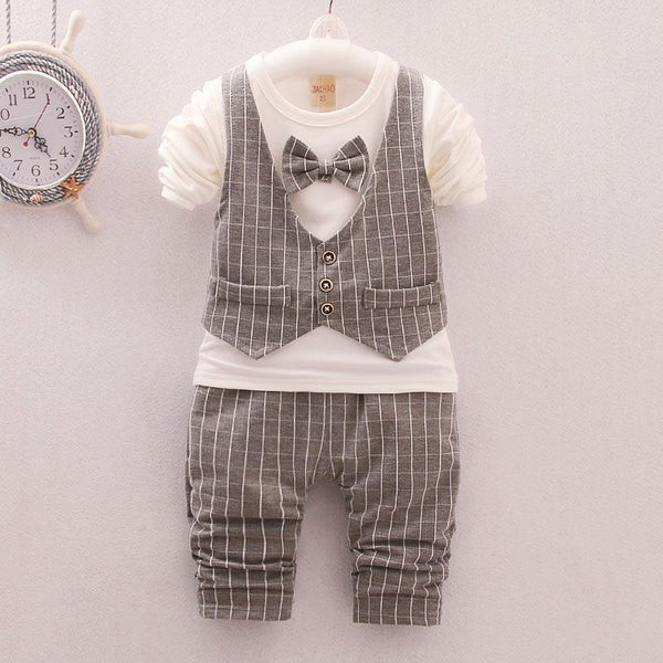 Stylish Toddler Plaid Vest Bow Front Set