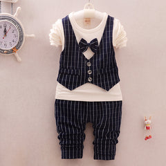 Stylish Toddler Plaid Vest Bow Front Set