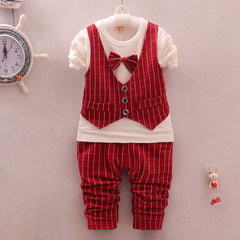 Stylish Toddler Plaid Vest Bow Front Set